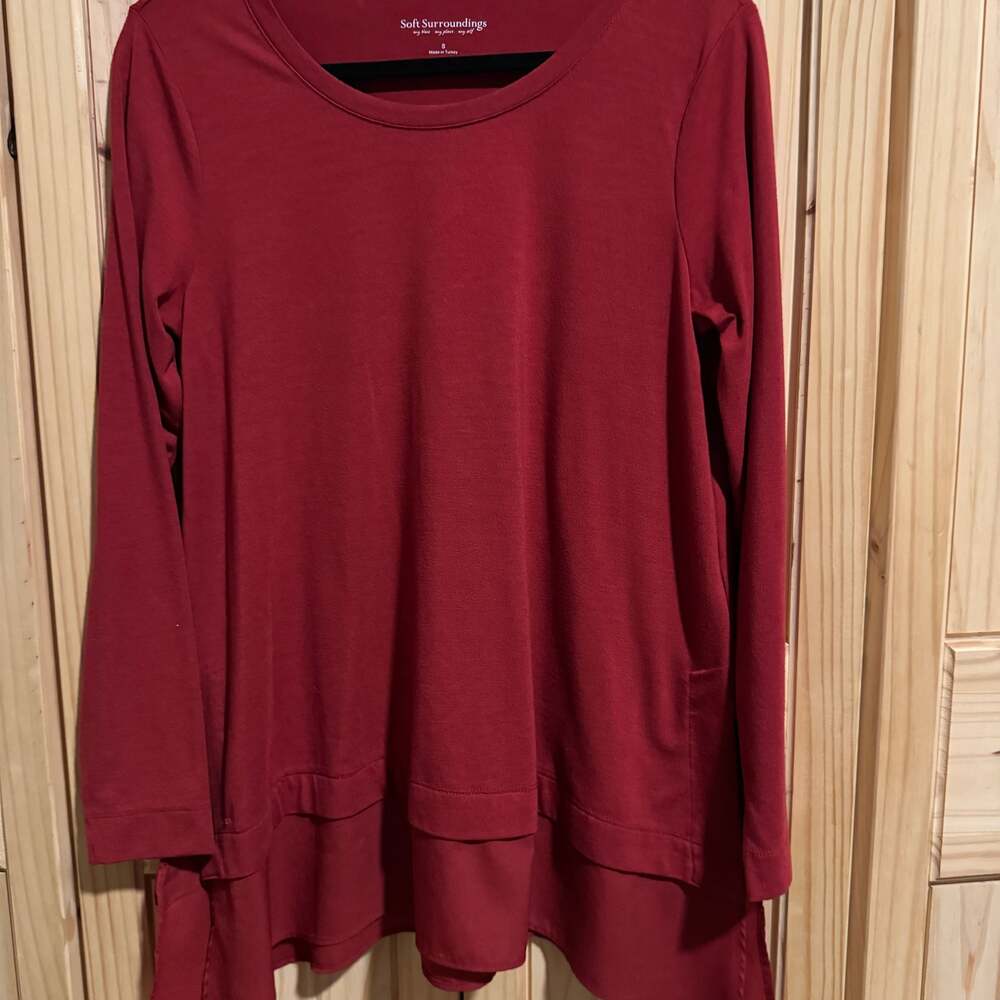 Soft Surroundings Perfect Layers Red Long Sleeve Tiered Tunic Top